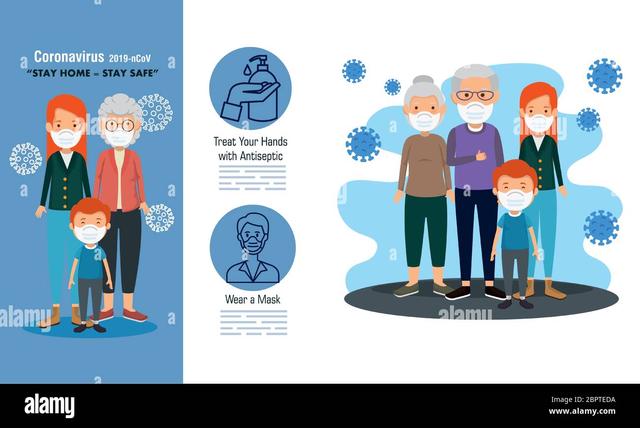 set scenes of stay at home campaign with families Stock Vector