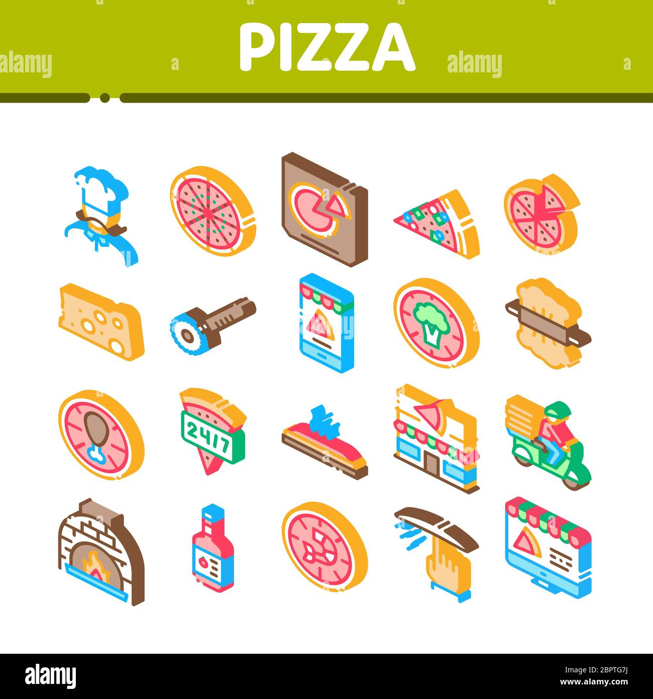 Pizza Delicious Food Isometric Icons Set Vector Stock Vector Image ...