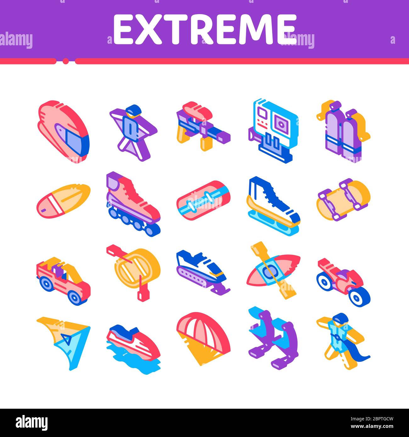 Extreme Sport Activity Isometric Icons Set Vector Stock Vector