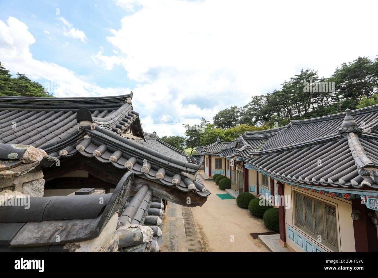 Beautiful Korean traditional houses and roofs. Stock Photo