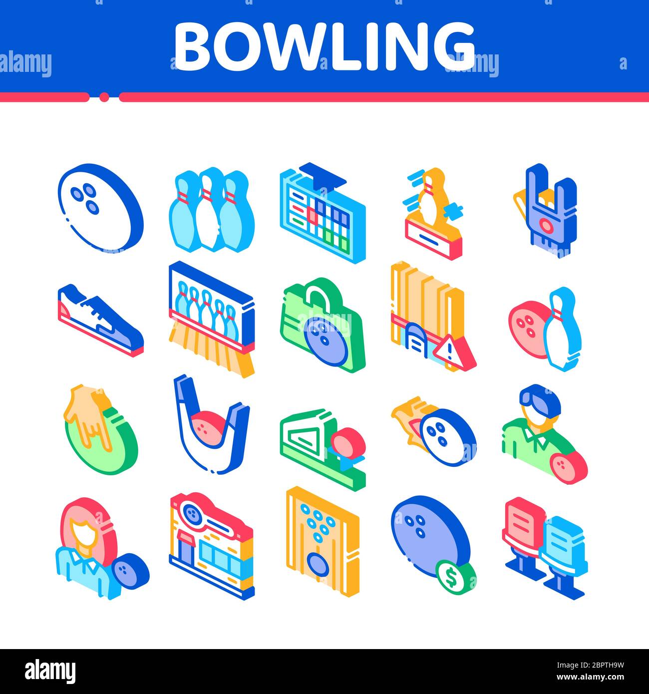 Bowling Game Tools Isometric Icons Set Vector Stock Vector