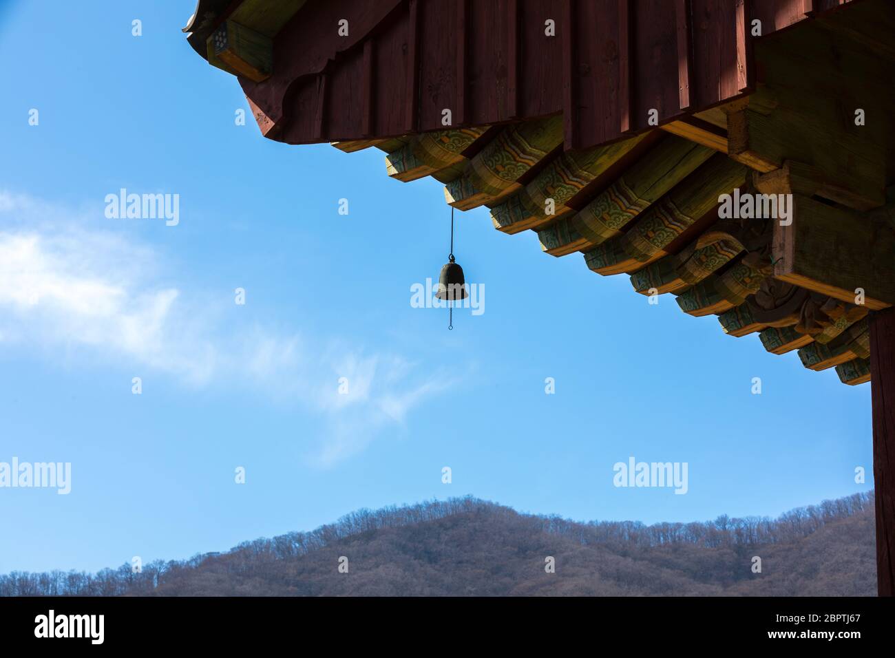 Korean traditional temple roof and blue sky Stock Photo