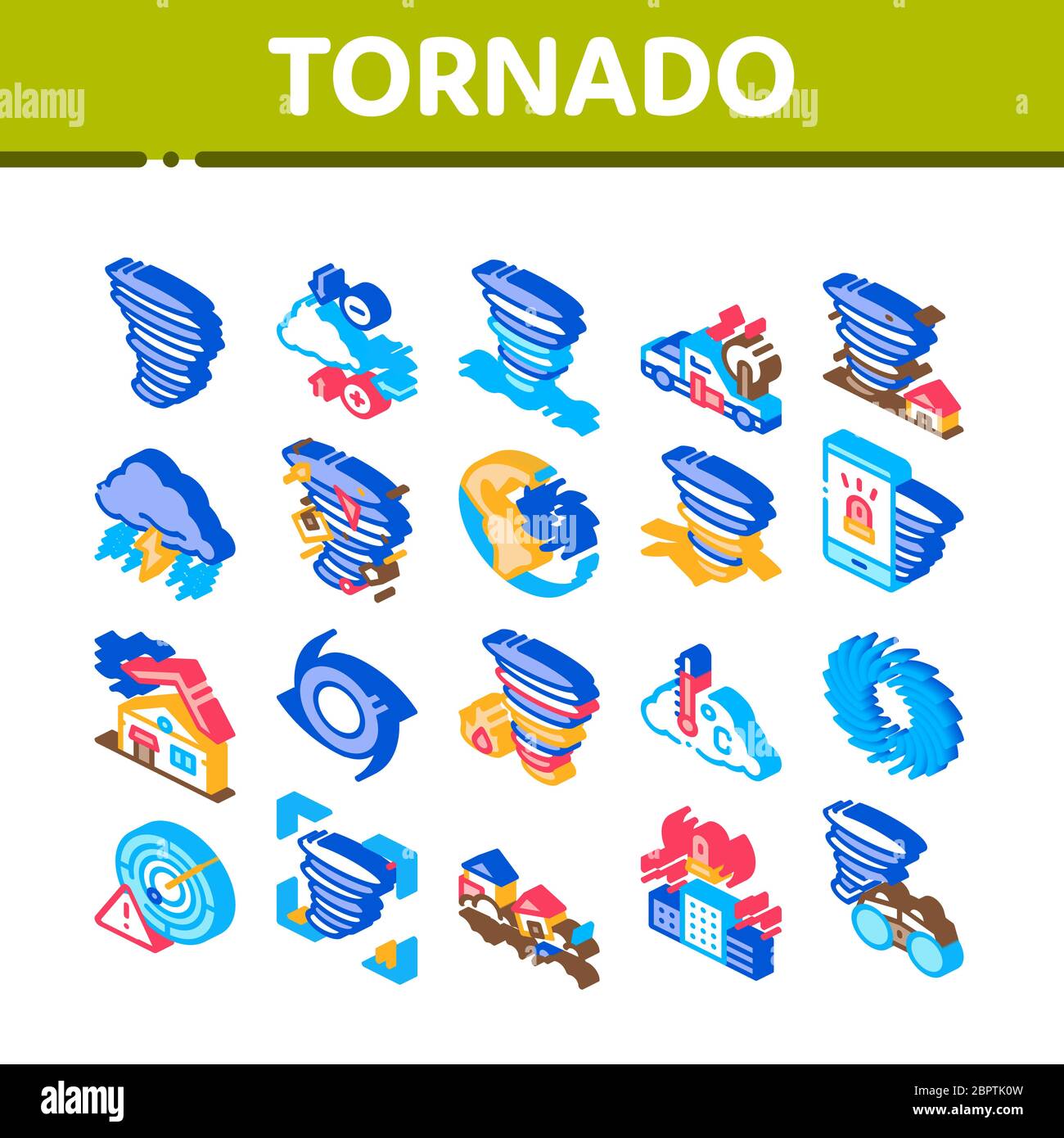 Tornado And Hurricane Isometric Icons Set Vector Stock Vector