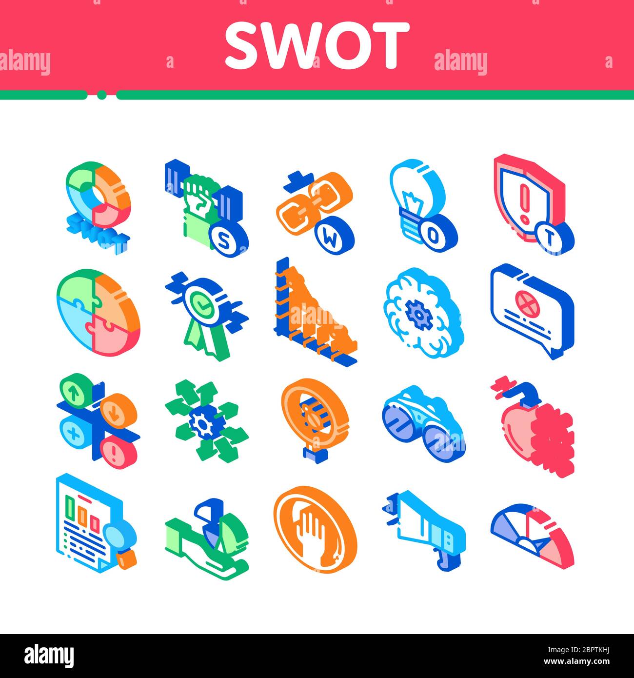Swot Analysis Strategy Isometric Icons Set Vector Stock Vector