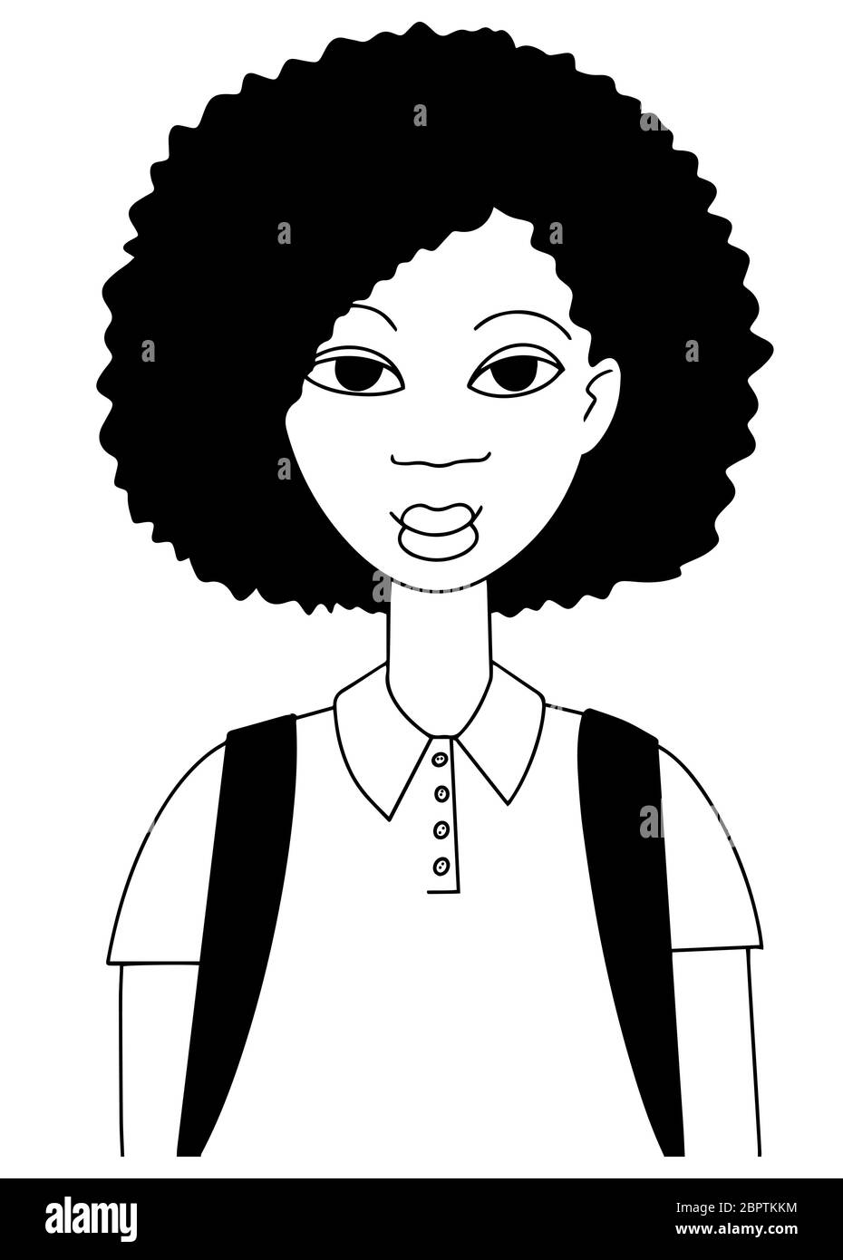 Portrait of a African Cute School girl Character Fashion black and white drawing line style vector illustration Stock Vector