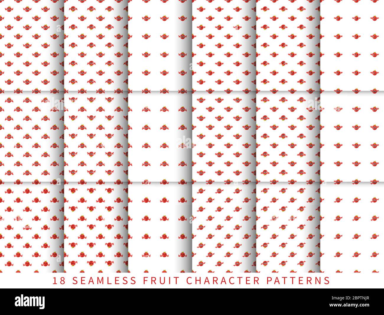 Set of vector seamless pattern with cute cartoon apple fruit characters ...