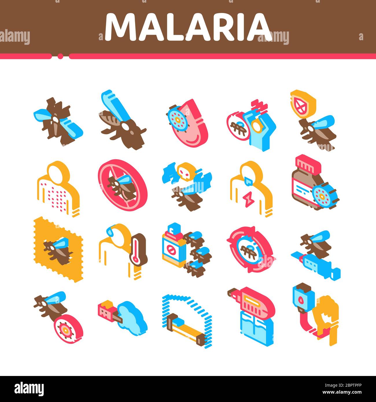 Malaria Illness Dengue Isometric Icons Set Vector Stock Vector