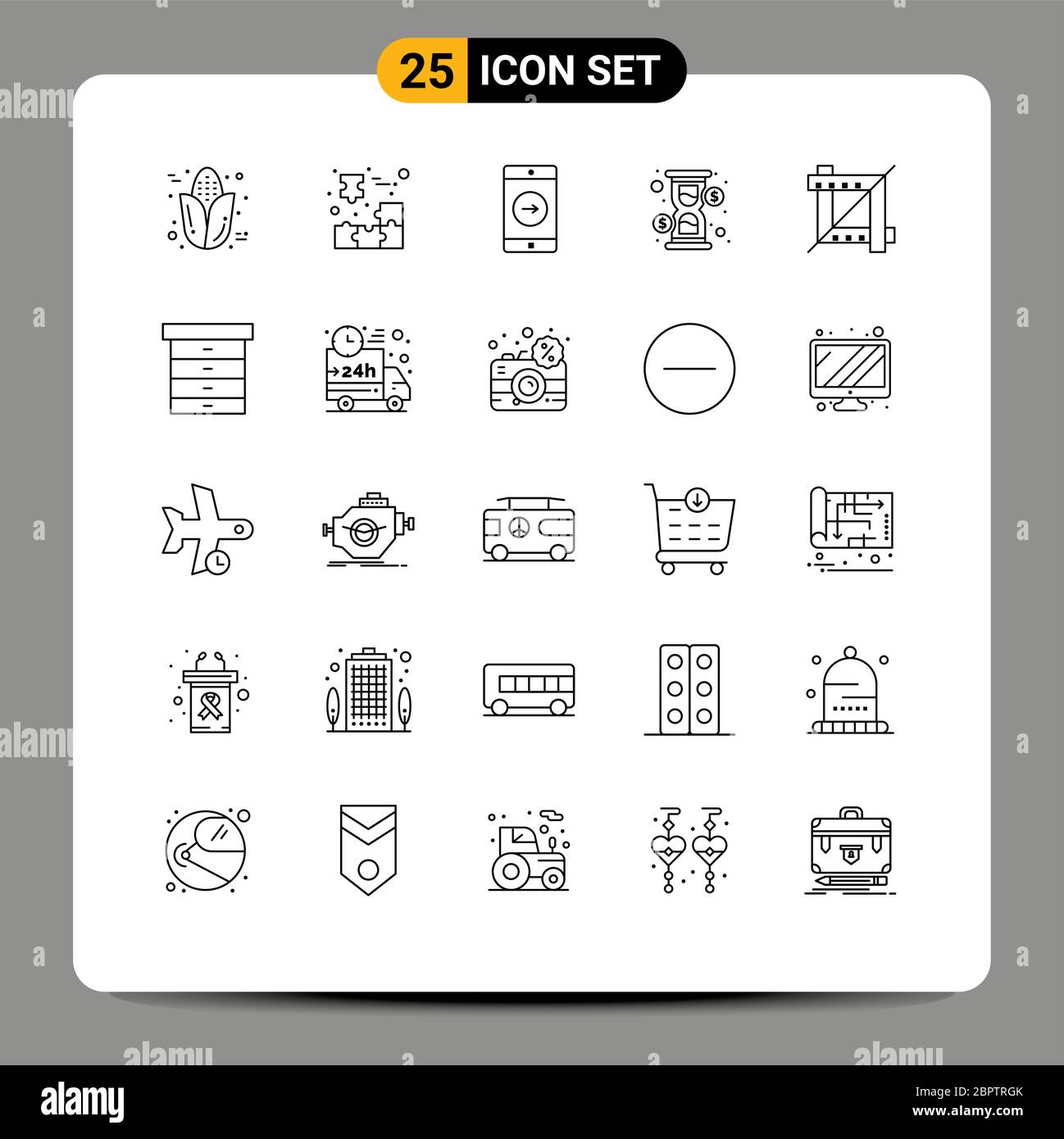 Set of 25 Vector Lines on Grid for crop, loading, piece, hour, mobile application Editable Vector Design Elements Stock Vector