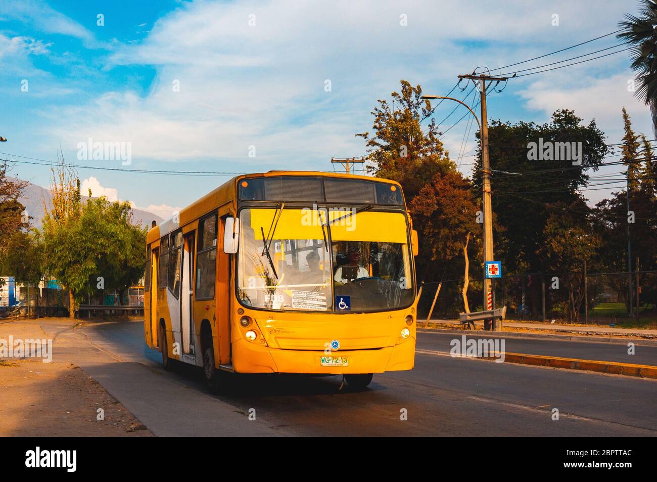 SANTIAGO, CHILE - FEBRUARY 2017: A Transantiago - Red Movilidad bus in Puente Alto Stock Photo