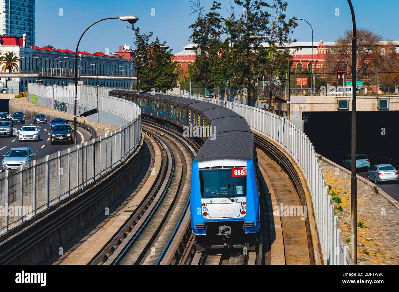 SANTIAGO, CHILE - SEPTEMBER 2018: A Santiago Metro train at Line 2 Stock Photo