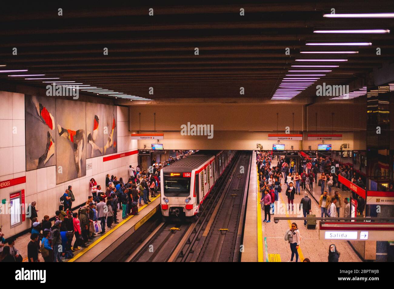 SANTIAGO, CHILE - SEPTEMBER 2018: A Santiago Metro train at Line 1 Stock Photo