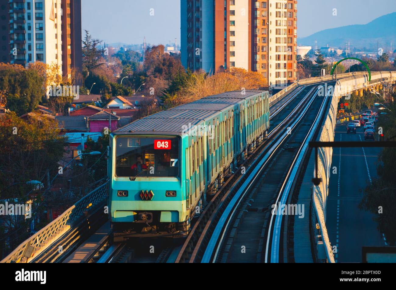 SANTIAGO, CHILE - SEPTEMBER 2018: A Santiago Metro train at Line 5 Stock Photo