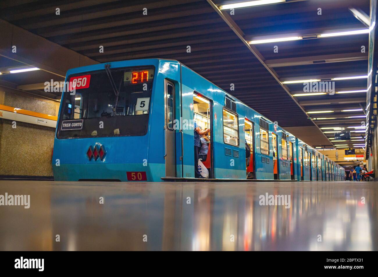 SANTIAGO, CHILE - NOVEMBER 2018: A Santiago Metro train at Line 2 Stock Photo