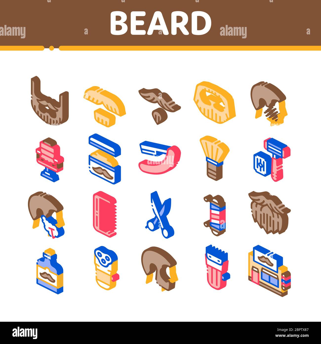 Beard And Mustache Isometric Icons Set Vector Stock Vector