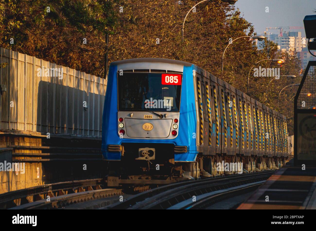 SANTIAGO, CHILE - APRIL 2019: A Santiago Metro train at Line 2 Stock Photo