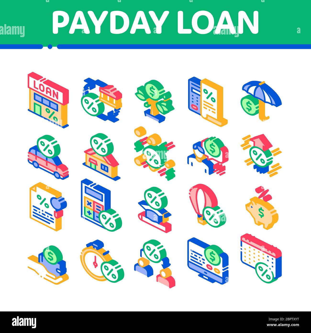 Payday Loan Isometric Elements Icons Set Vector Stock Vector