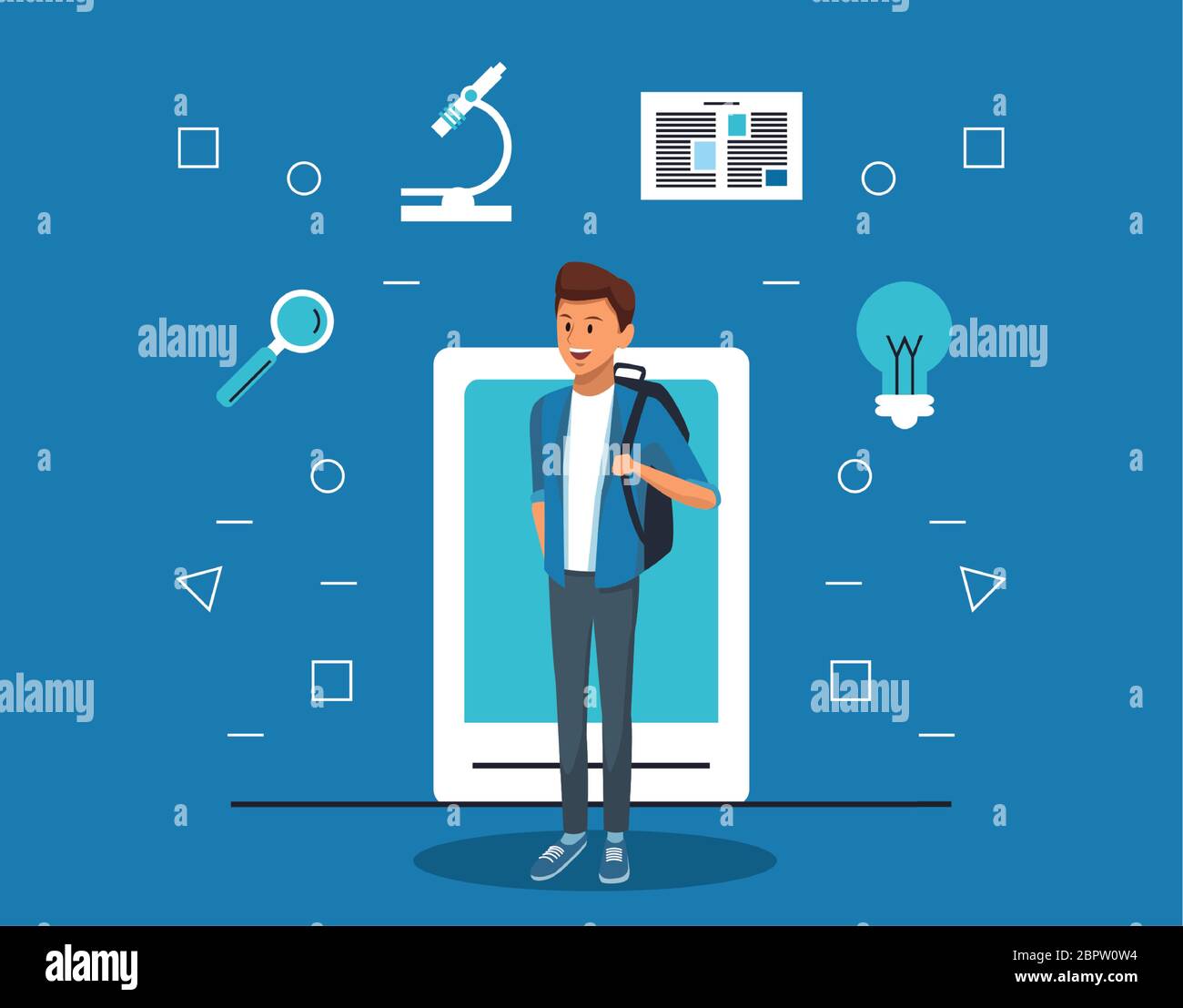 online education tech with student boy and smartphone Stock Vector ...