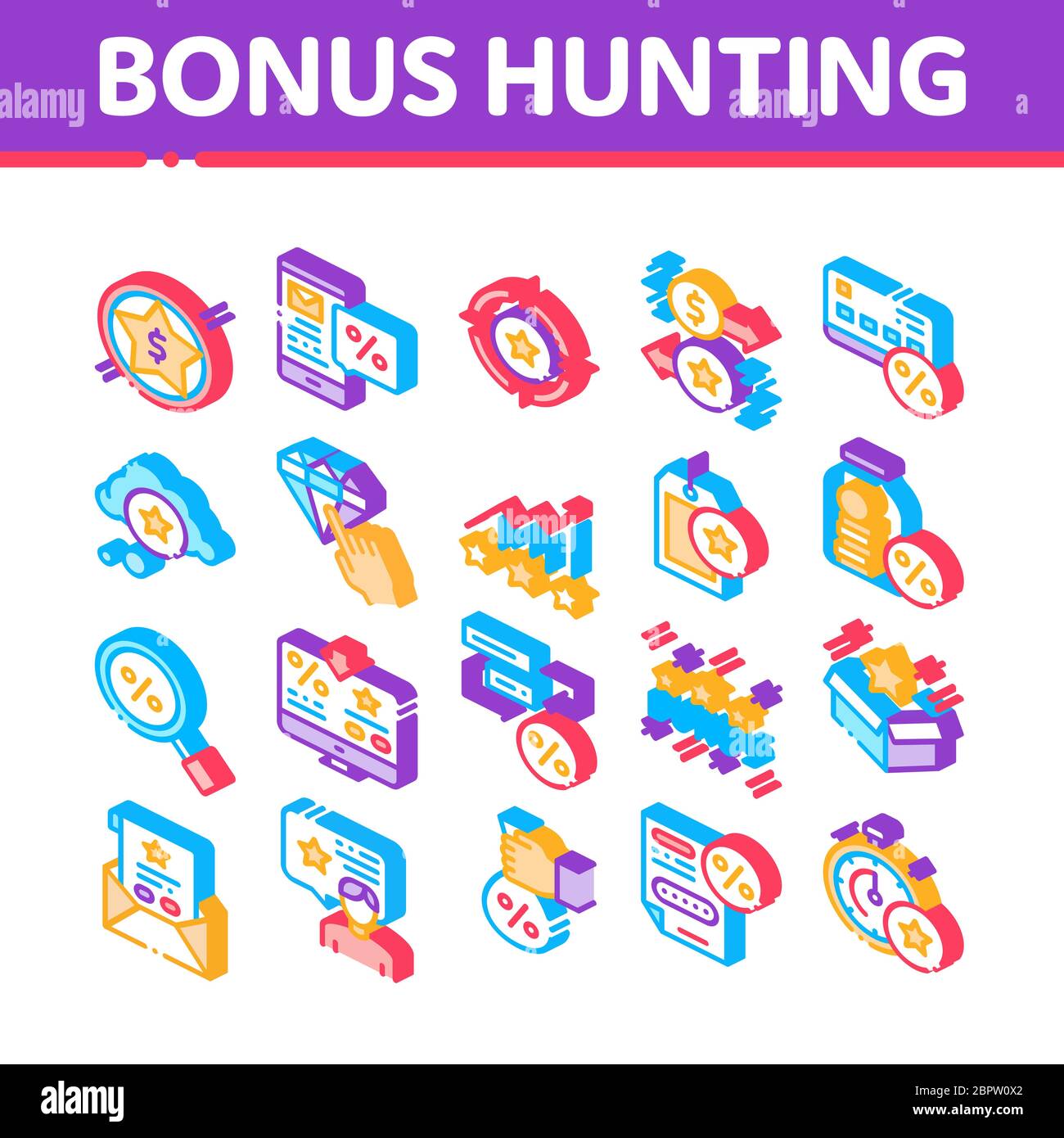 Bonus Hunting Isometric Elements Icons Set Vector Stock Vector