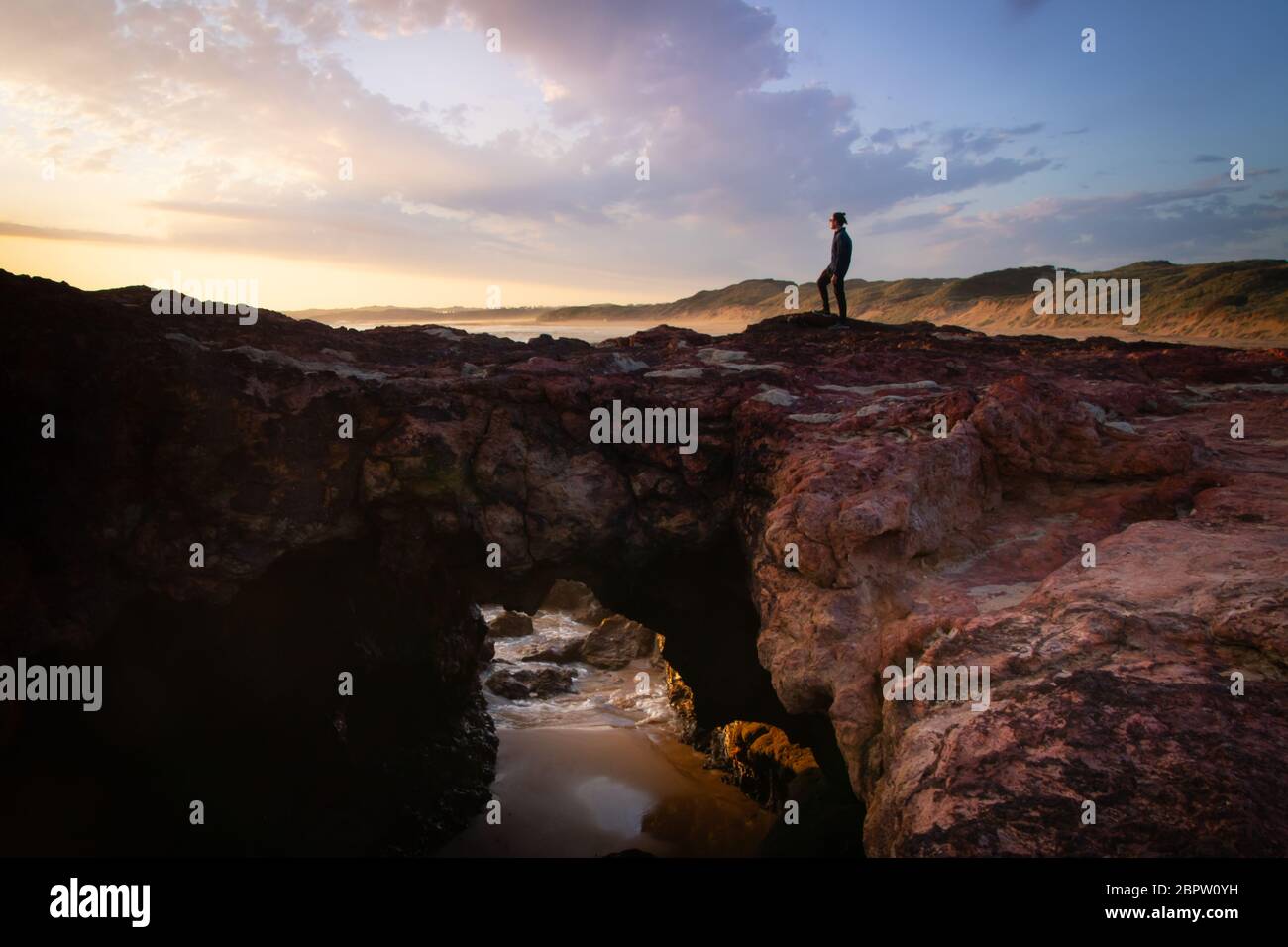 Sunset in Forrest Caves, Phillip Island Australia. Stock Photo