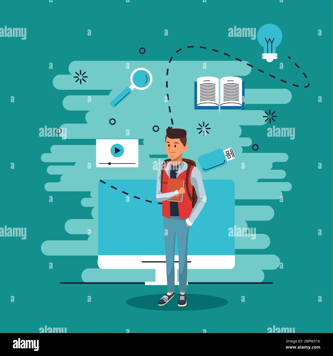 online education tech with student boy and desktop Stock Vector Image ...