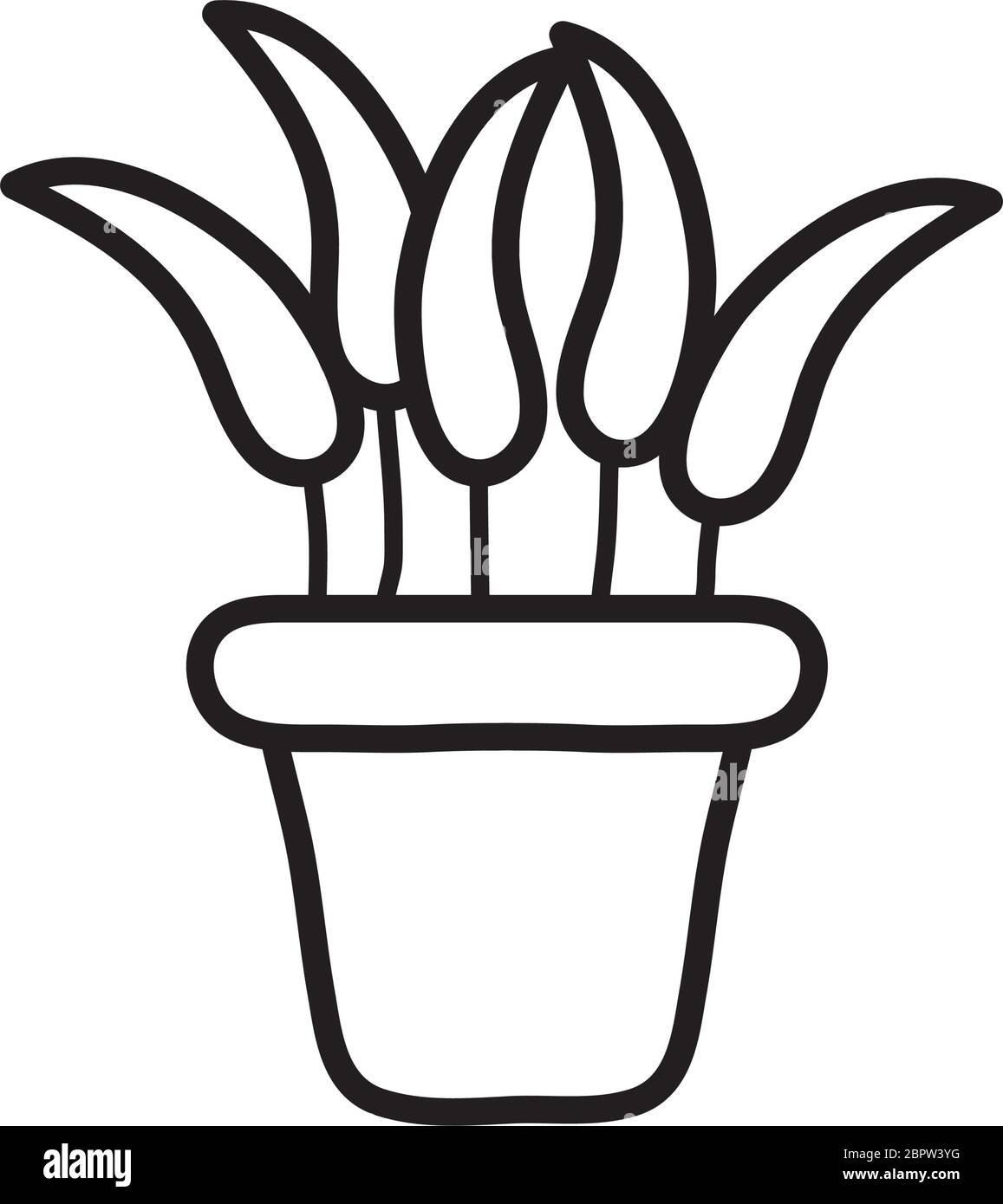 plant in a pot icon over white background, line style, vector ...