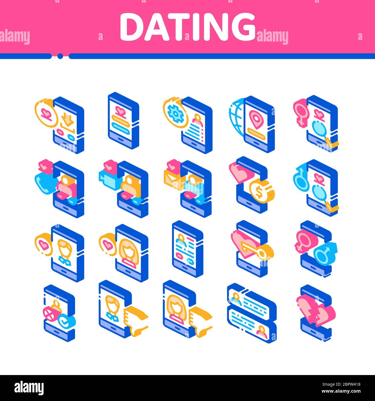 Dating App Isometric Elements Icons Set Vector Stock Vector