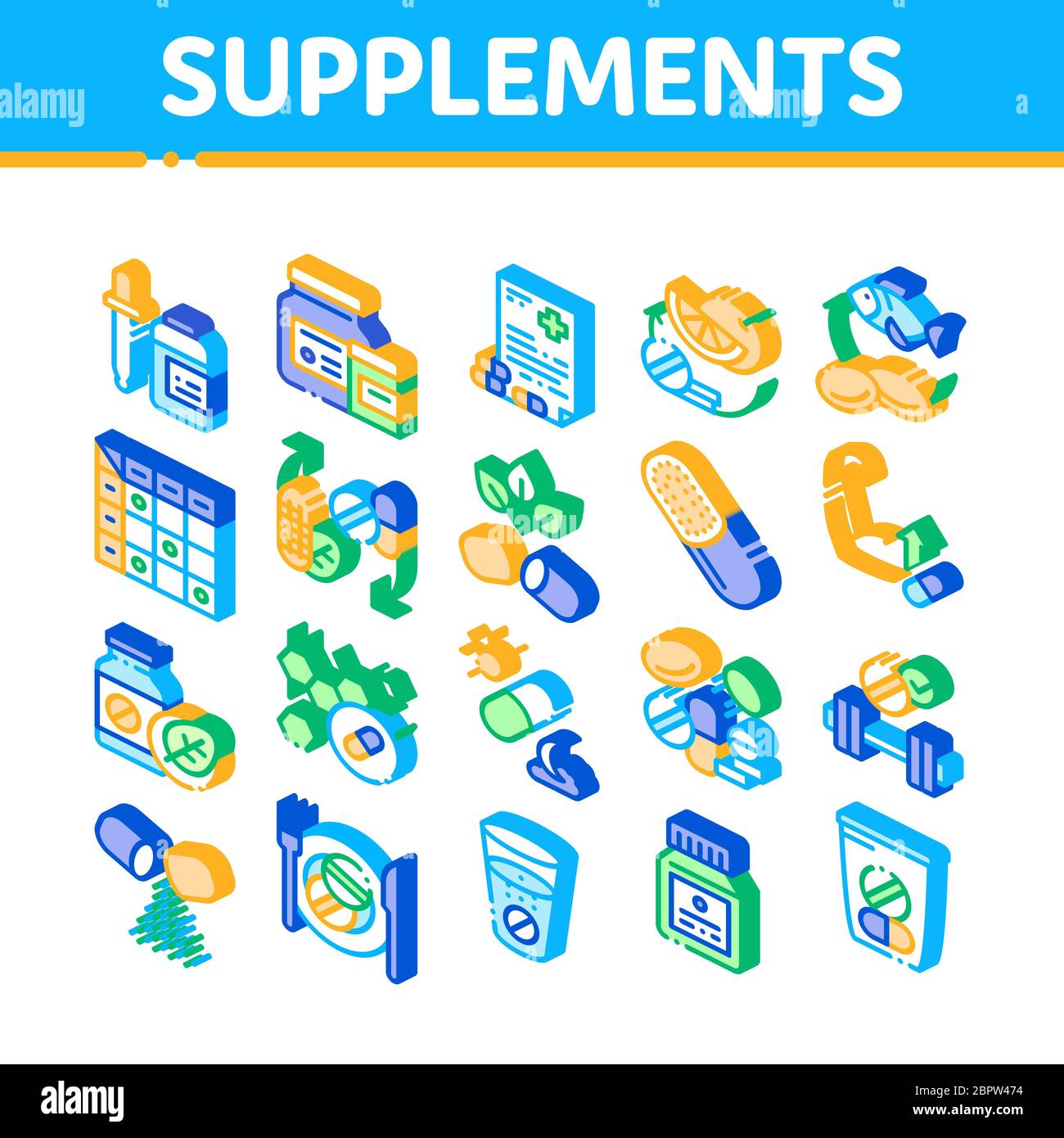 Supplements Isometric Elements Icons Set Vector Stock Vector