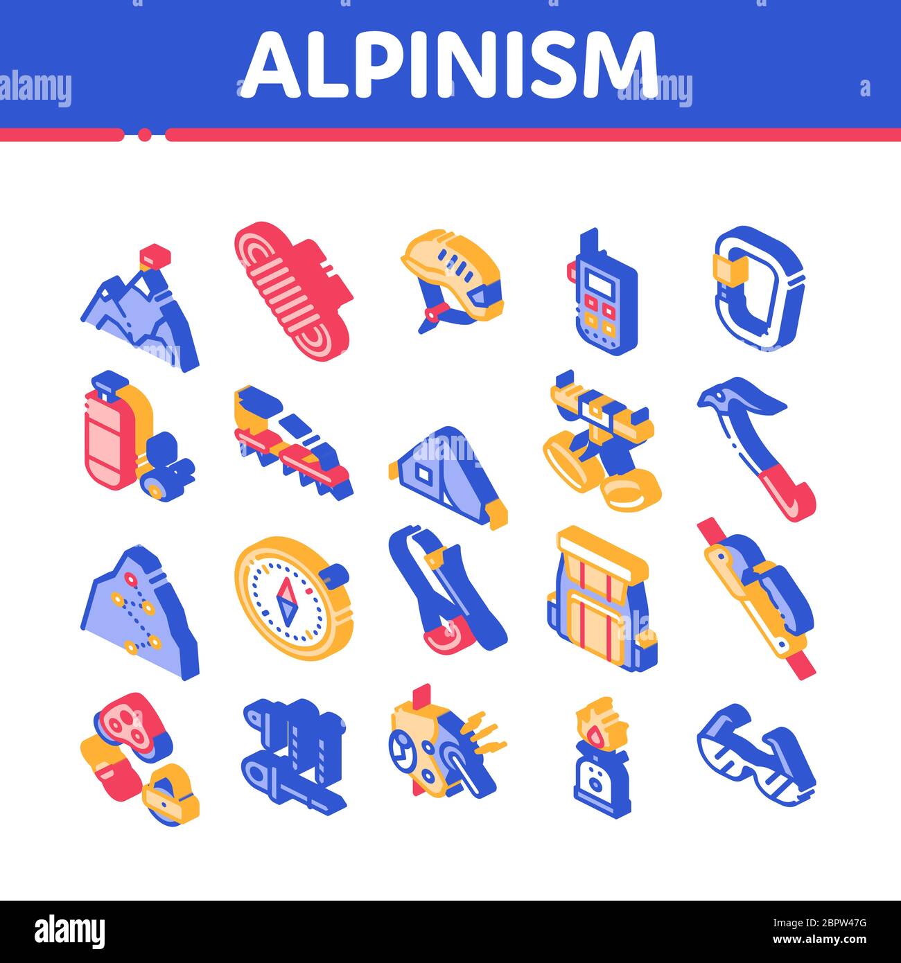 Alpinism Isometric Icons Set Vector Stock Vector