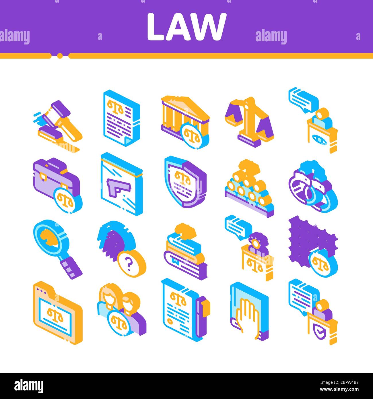 Law And Judgement Isometric Icons Set Vector Stock Vector