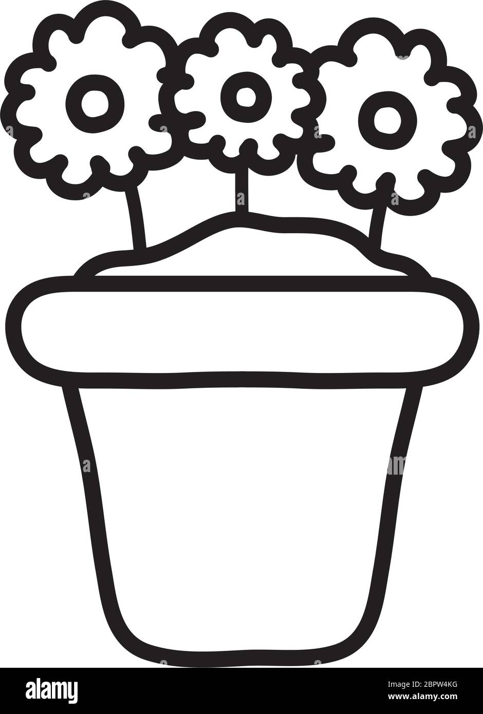 floral plant in a pot icon over white background, line style, vector ...