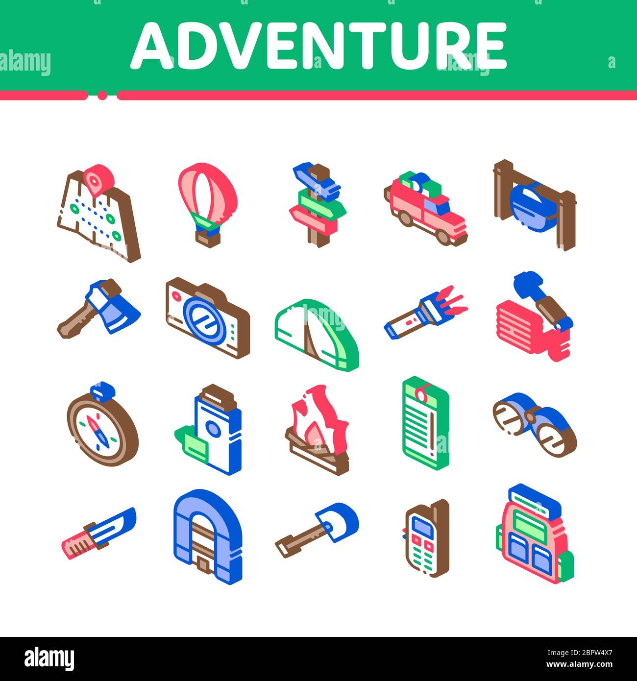 Adventure Isometric Elements Icons Set Vector Stock Vector