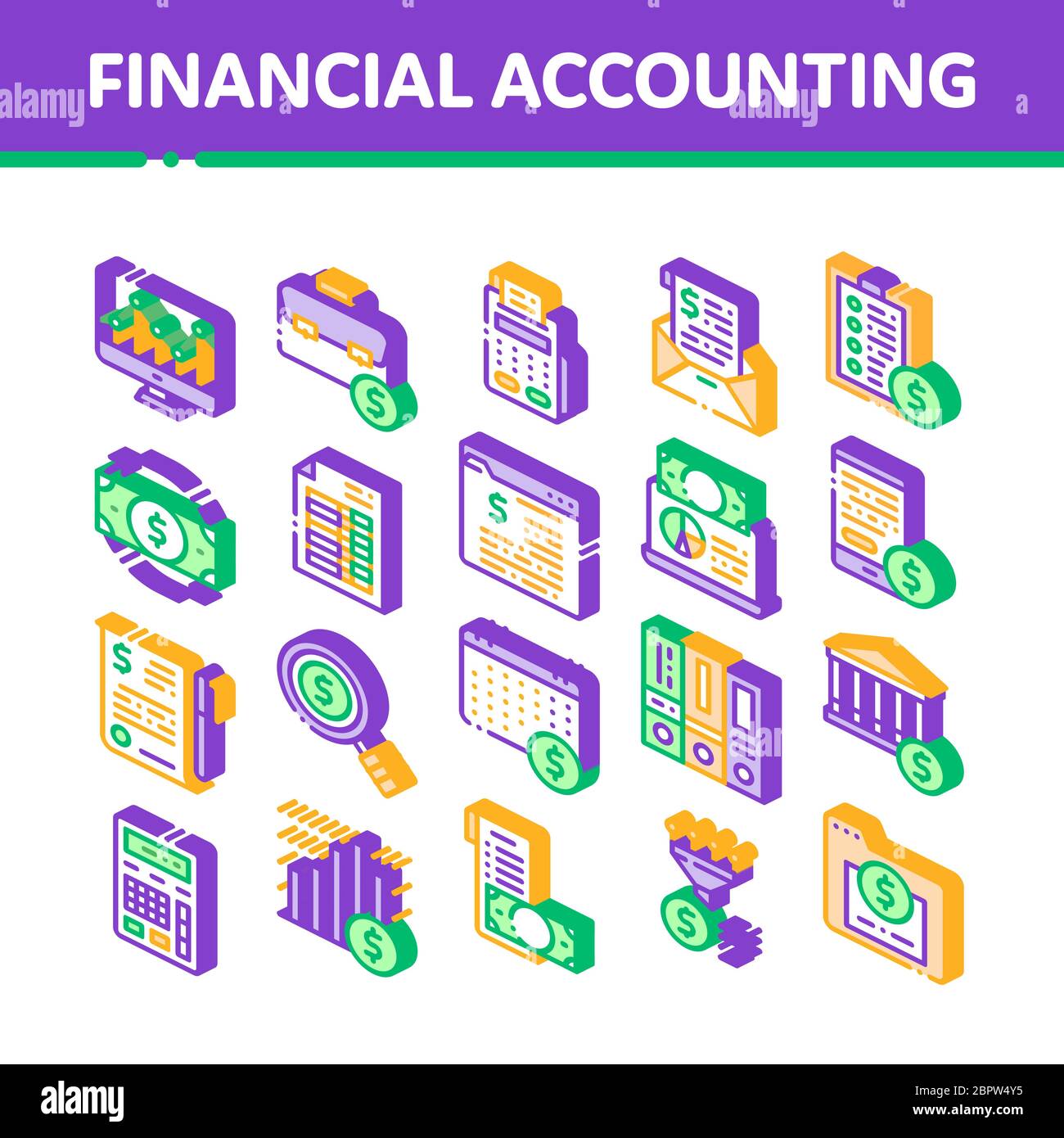 Financial Accounting Isometric Vector Icons Set Stock Vector