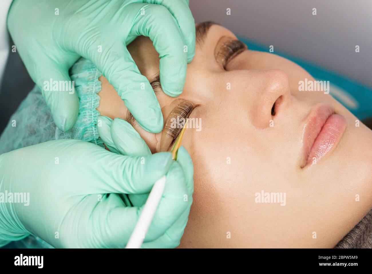 Eyelash care treatment procedures. Staining, curling, laminating for