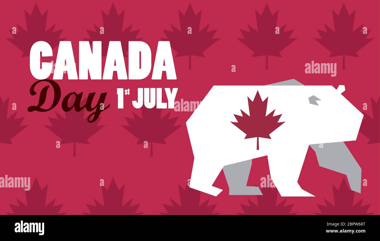 first july canada day celebration poster with bear Stock Vector