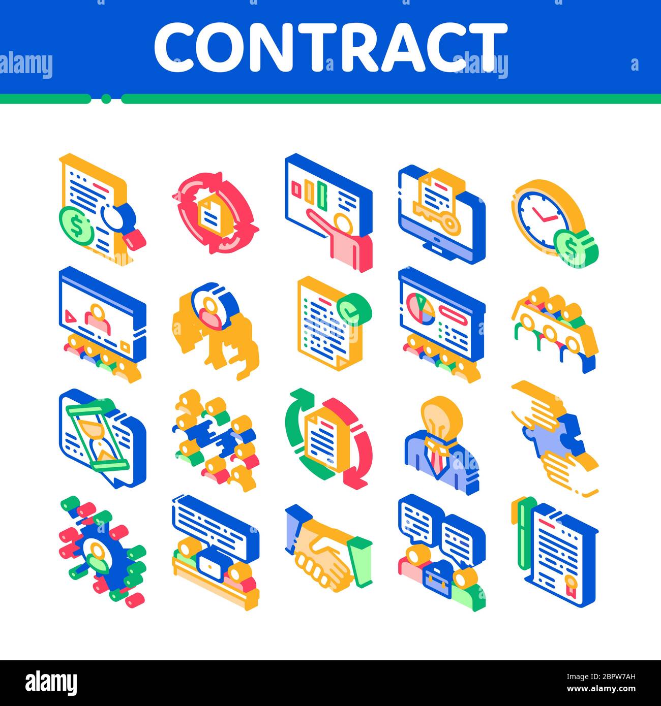 Contract Isometric Elements Icons Set Vector Stock Vector