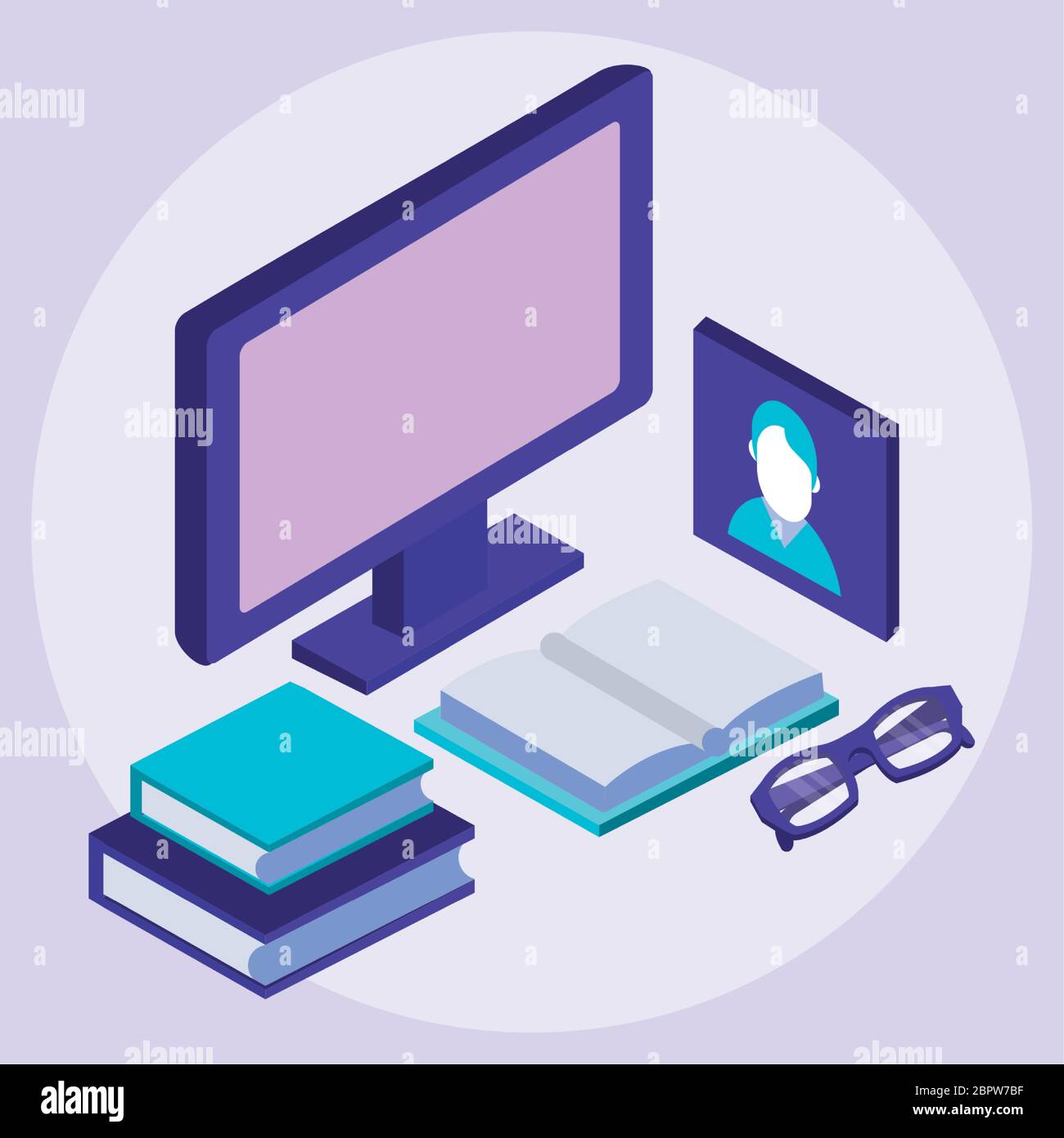 desktop and books education online tech Stock Vector