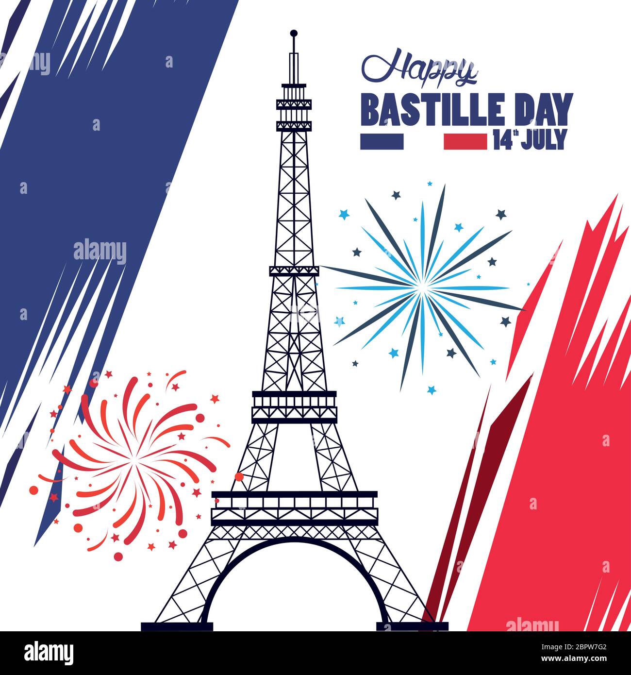 happy bastille day celebration with tower eiffel and fireworks Stock Vector