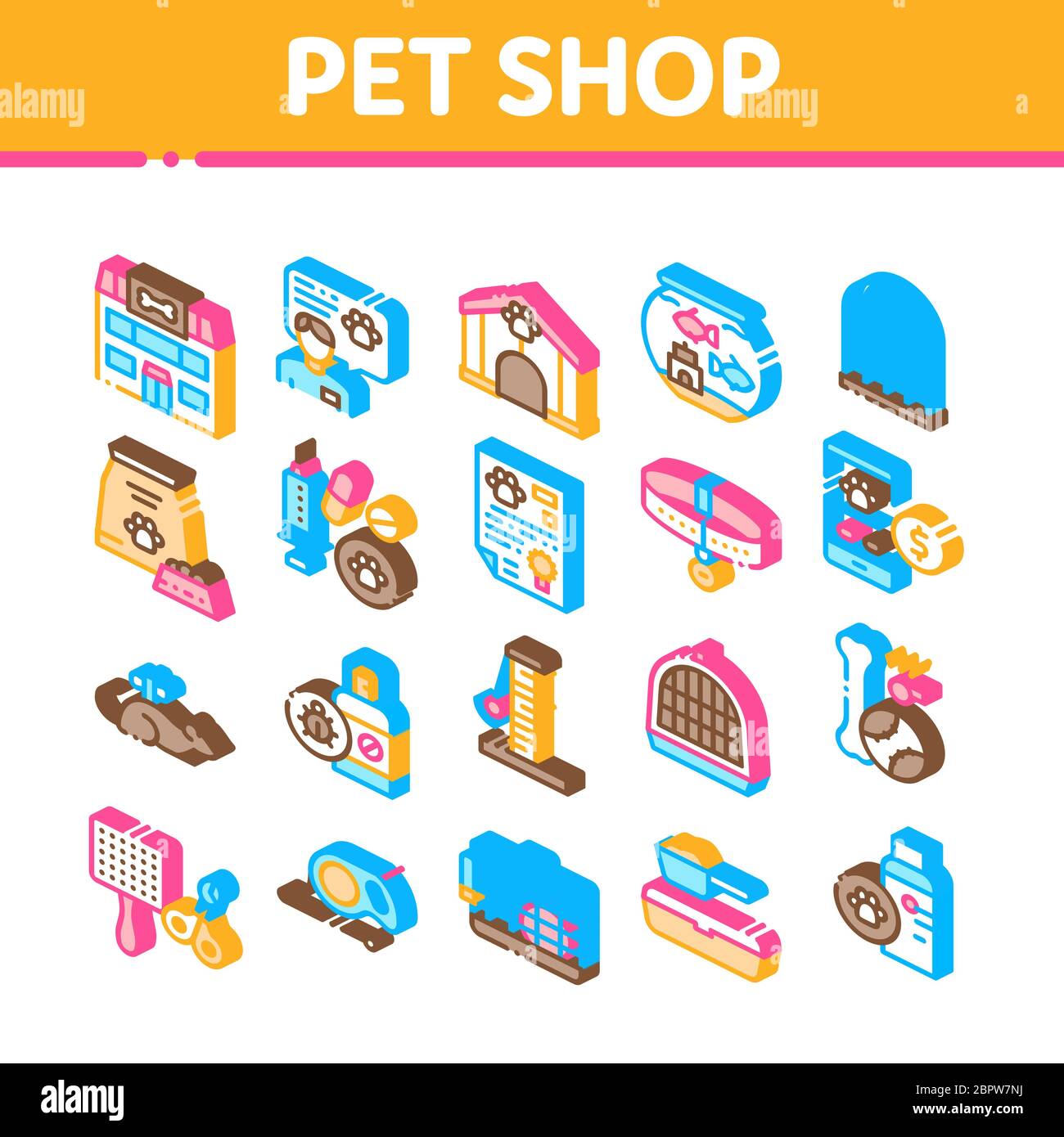 Pet Shop Isometric Elements Icons Set Vector Stock Vector