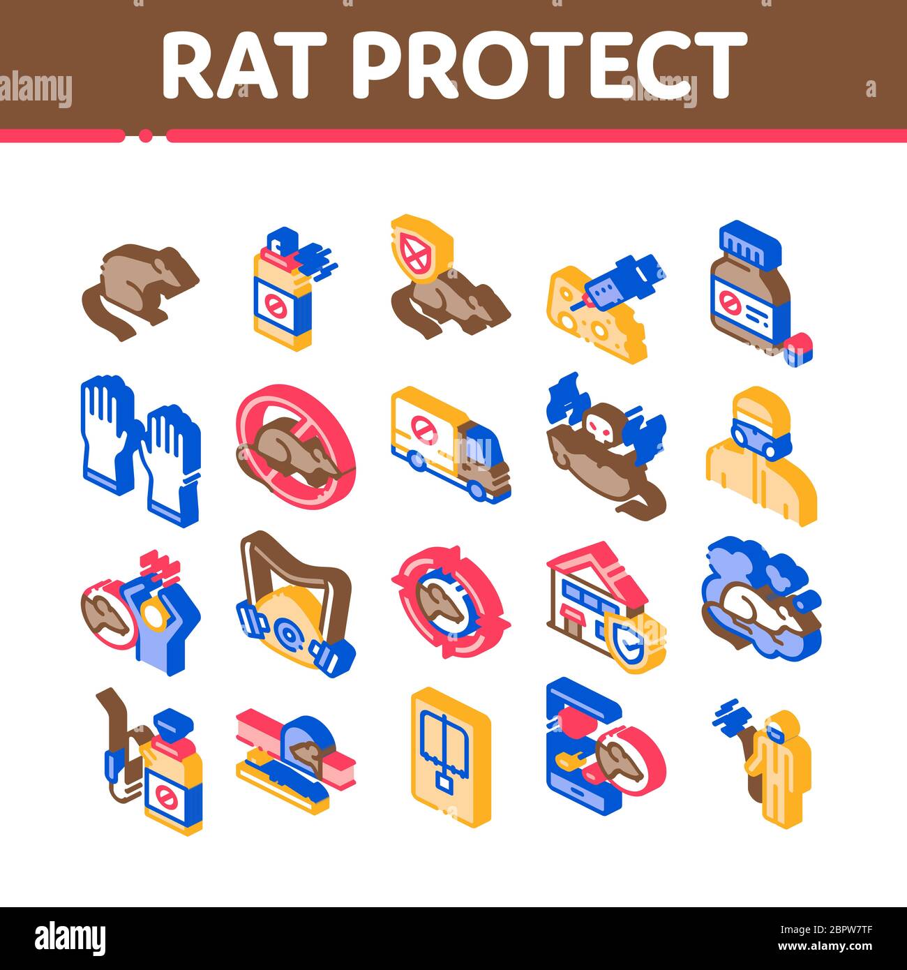 Rat Protect Isometric Elements Icons Set Vector Stock Vector