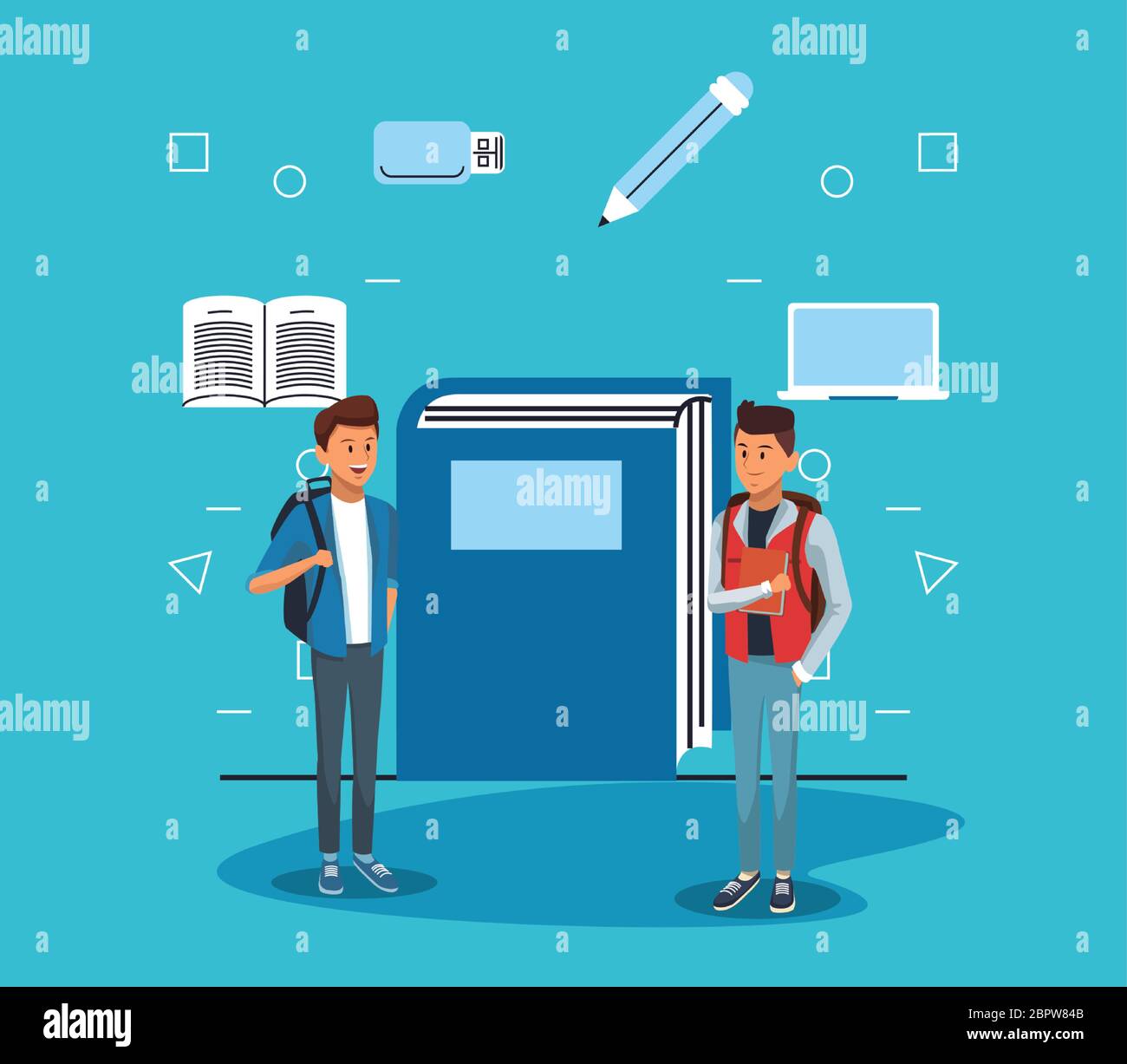 online education tech with students boys and book Stock Vector Image ...