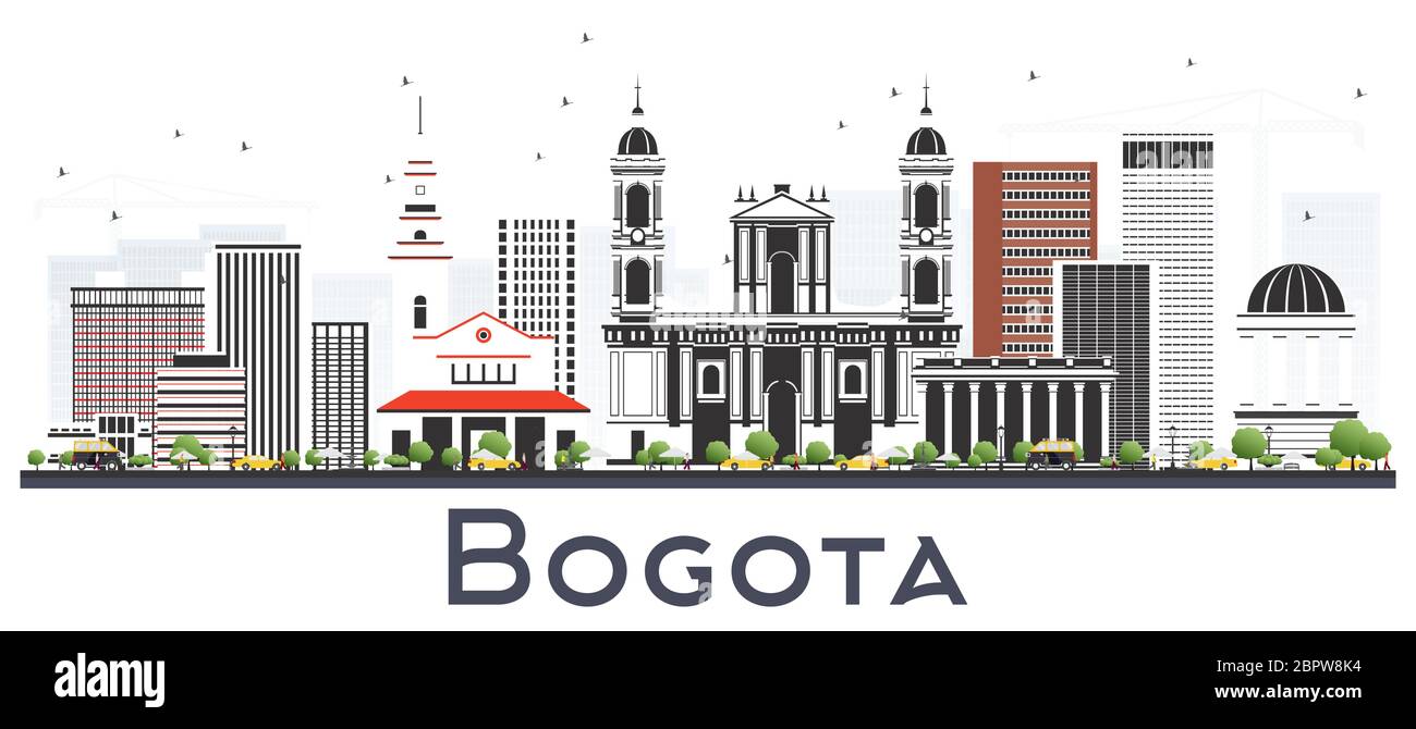 Bogota Colombia City Skyline with Gray Buildings Isolated on White. Vector Illustration. Stock Vector