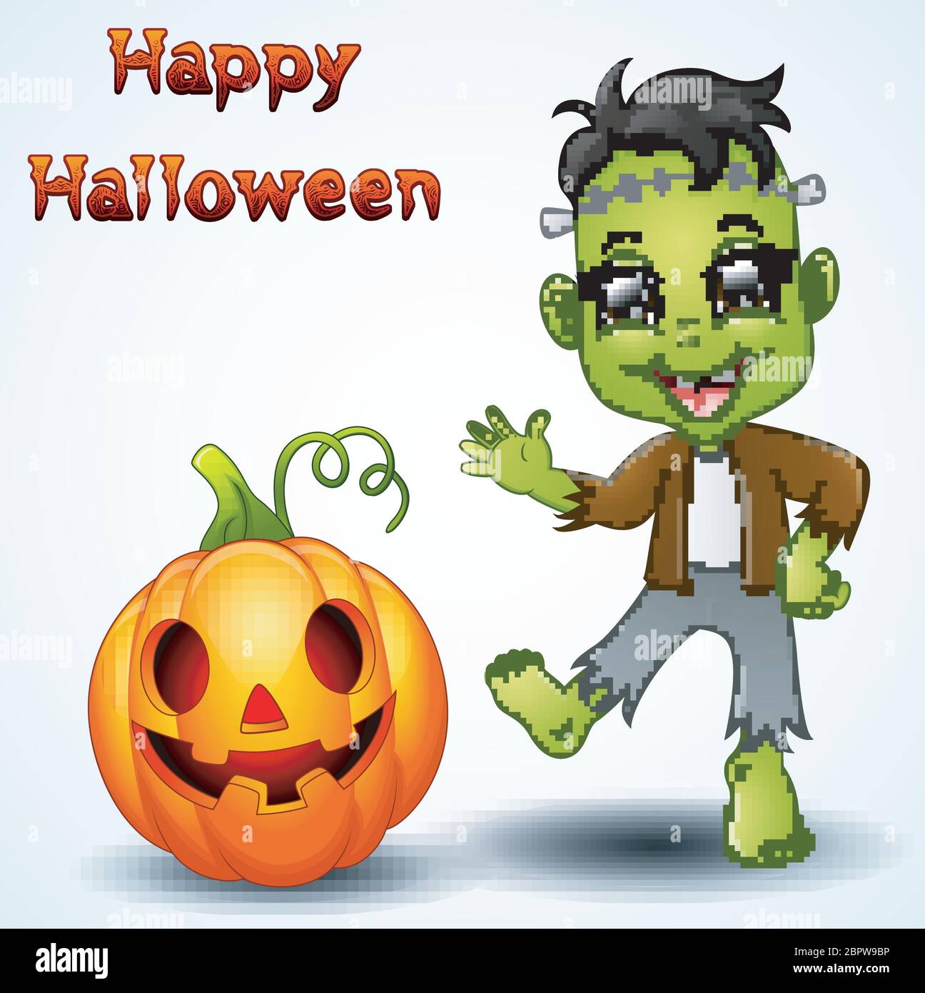 happy little Frankenstein and pumpkin cartoon Stock Vector Image & Art ...