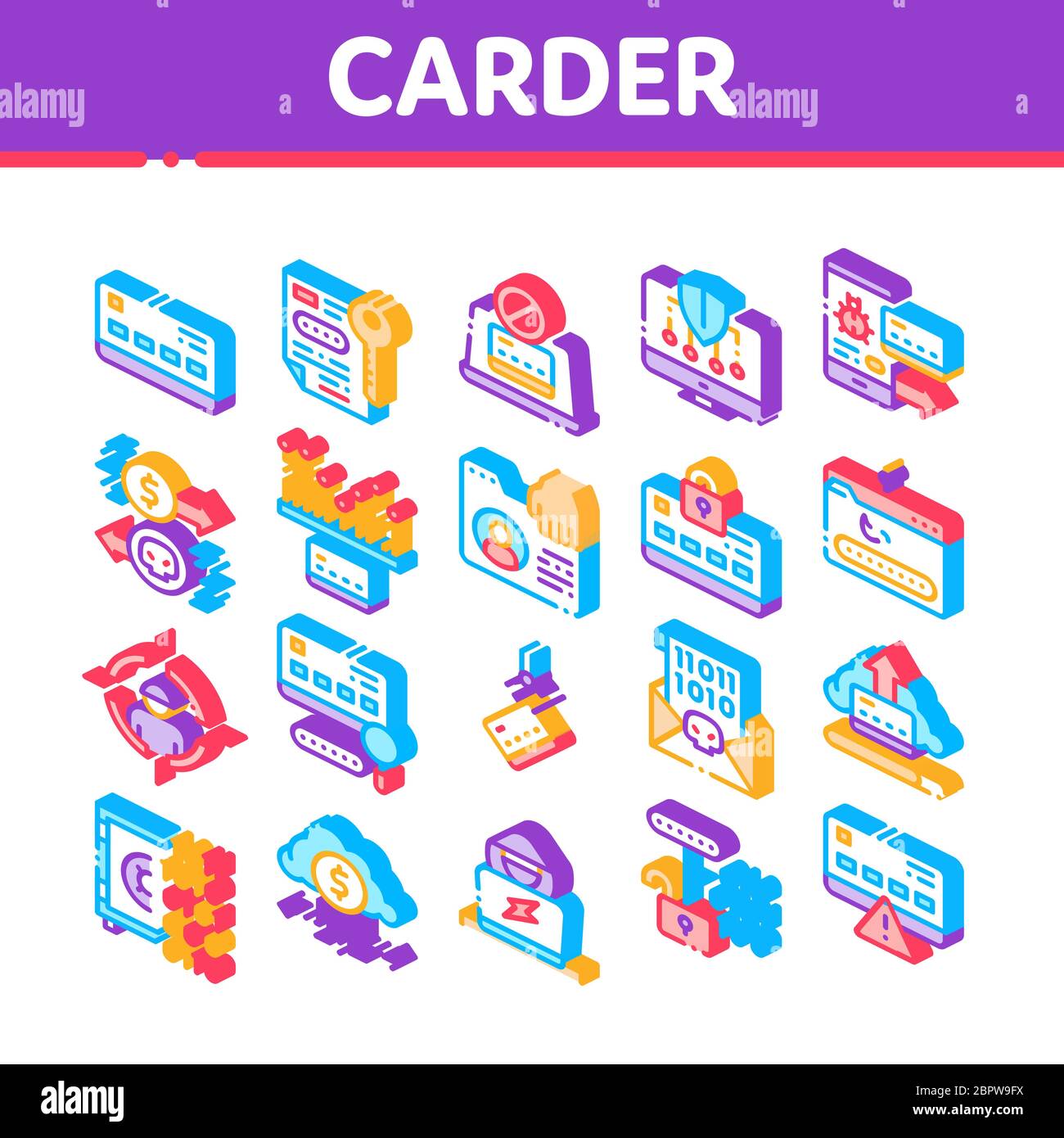 Carder Hacker Isometric Elements Icons Set Vector Stock Vector