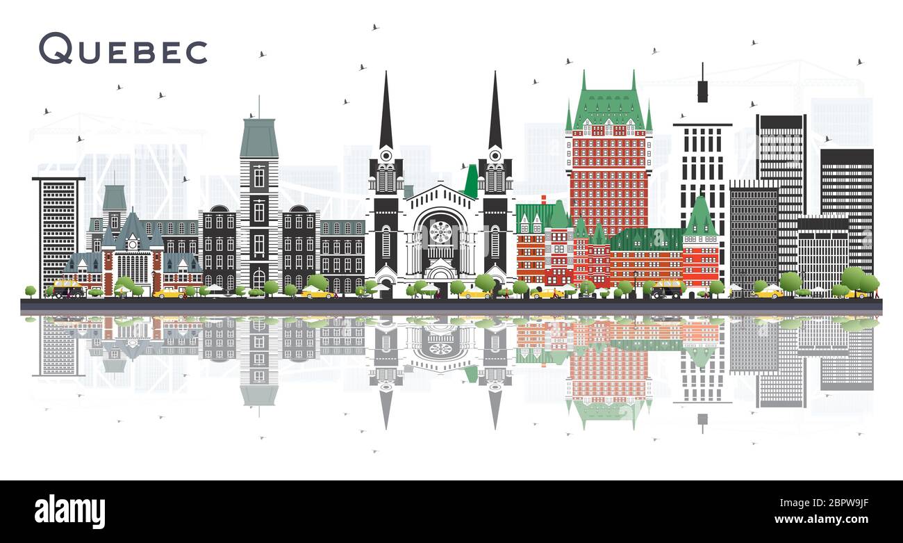 Quebec Canada City Skyline with Gray Buildings and Reflections Isolated ...