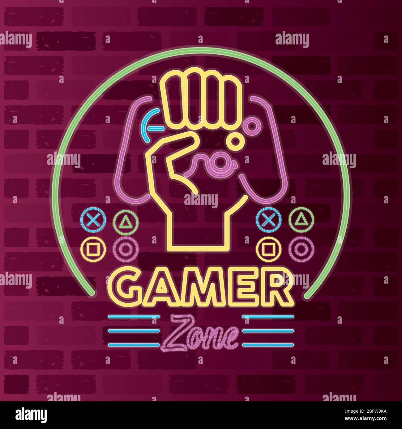 retro video game neon with control Stock Vector Image & Art - Alamy