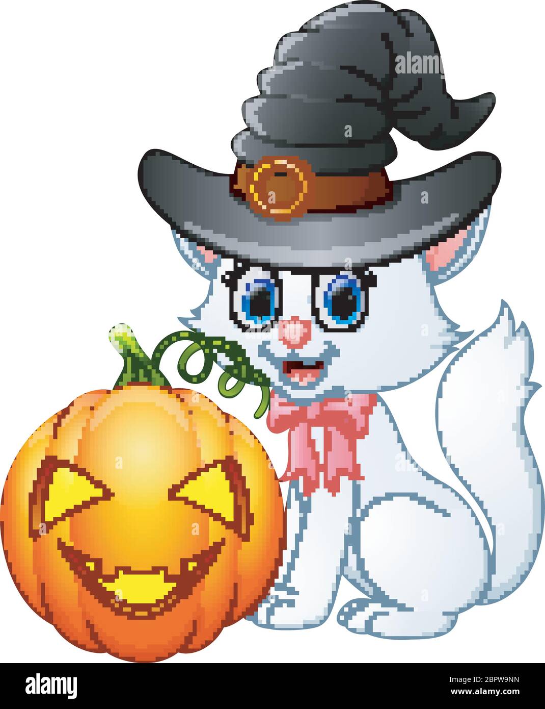 Cat cartoon with a witch hat holding pumpkin Stock Vector Image & Art ...