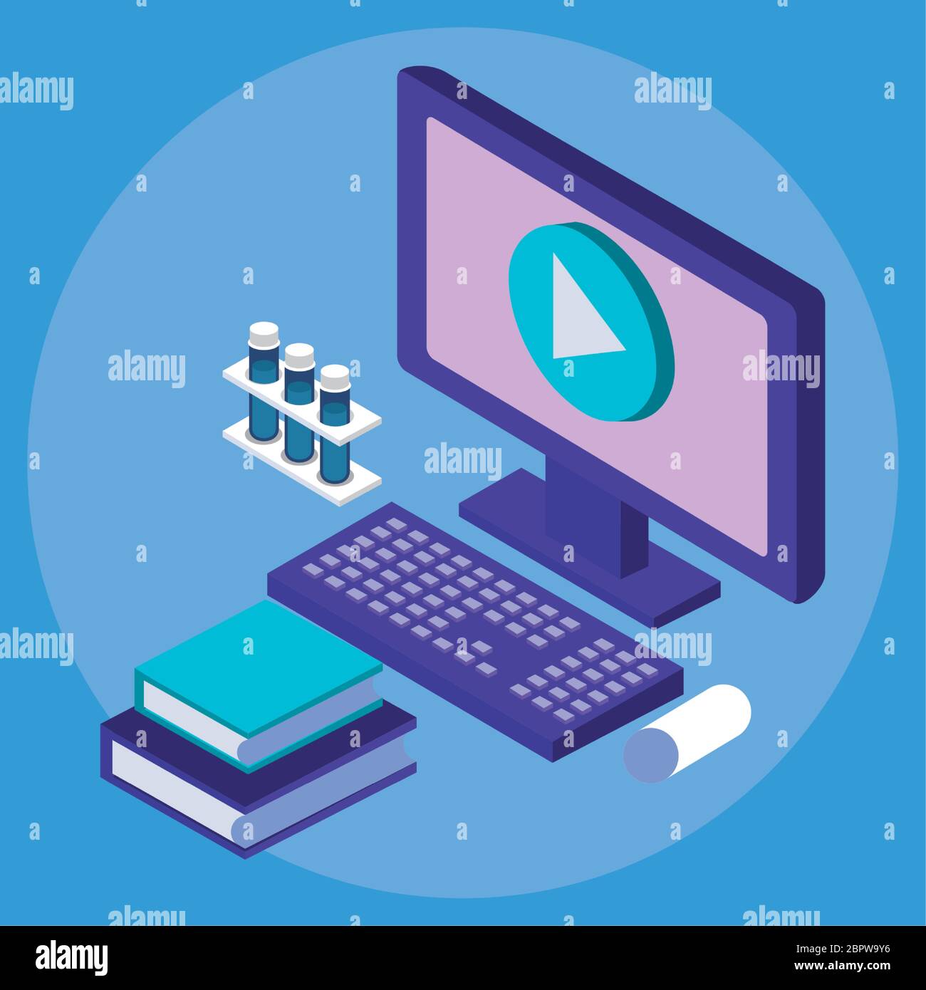 desktop and books education online tech Stock Vector