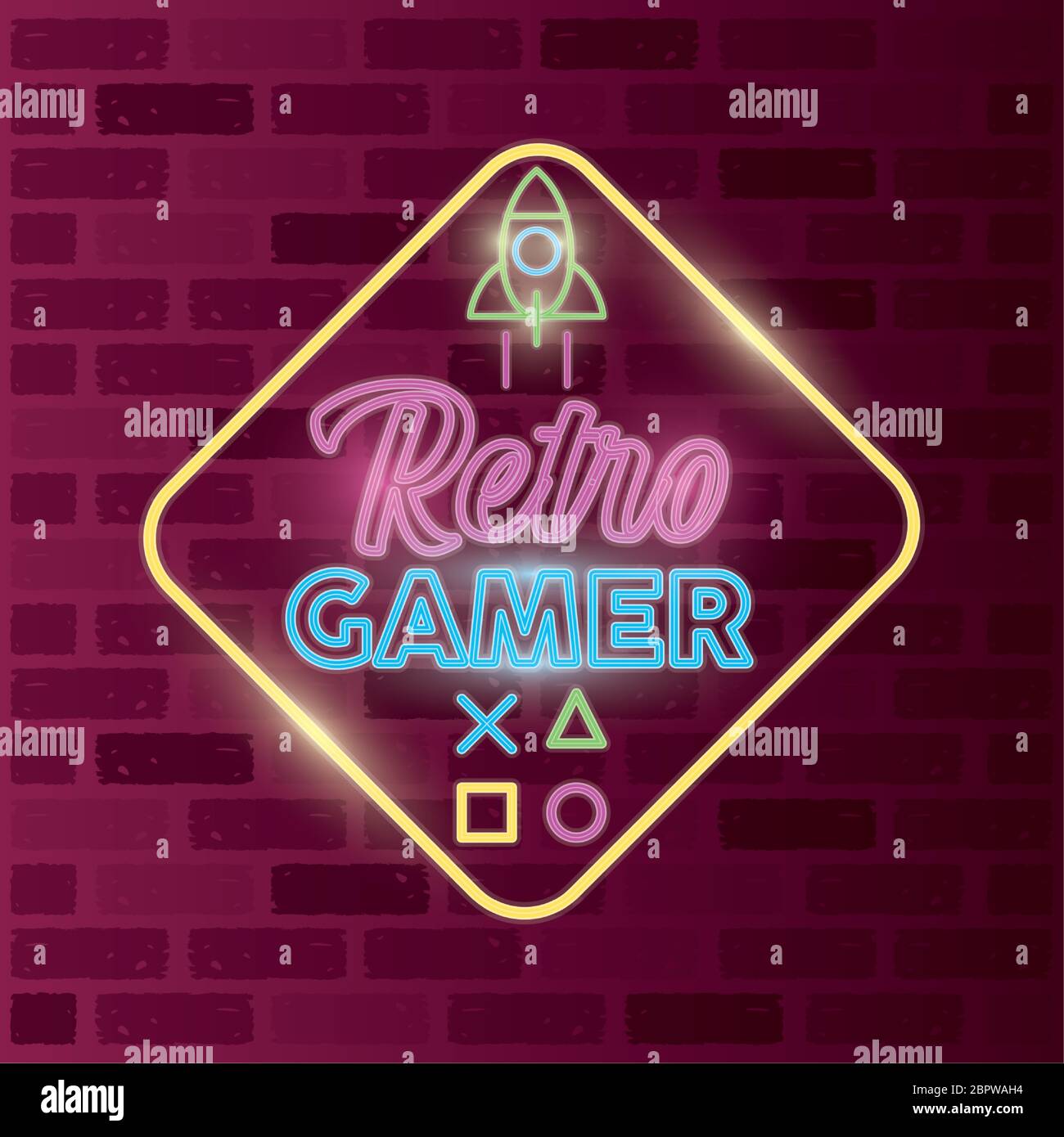 retro video game neon with rocket Stock Vector Image & Art - Alamy