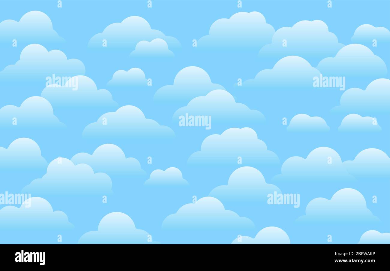 Background blue sky cartoon flat style with border of white clouds. Abstract cover cloudy day landscape of air effect, text box for poster, flyer, postcard, web, banner. Vector illustration Stock Vector