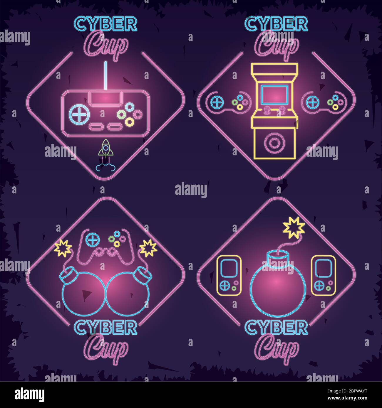 retro video game neon with set icons Stock Vector Image & Art - Alamy